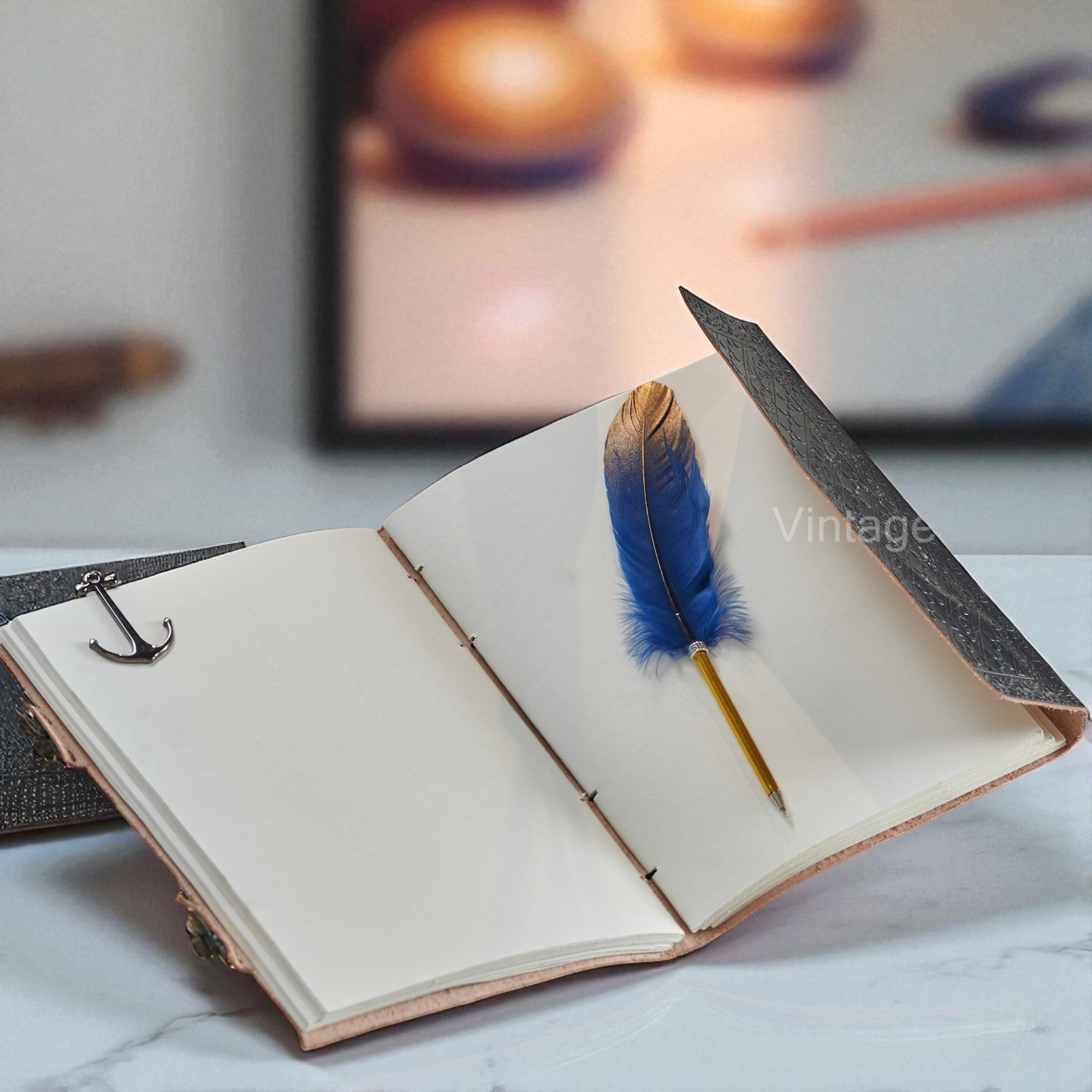 Black Blue Stone Leather Journal