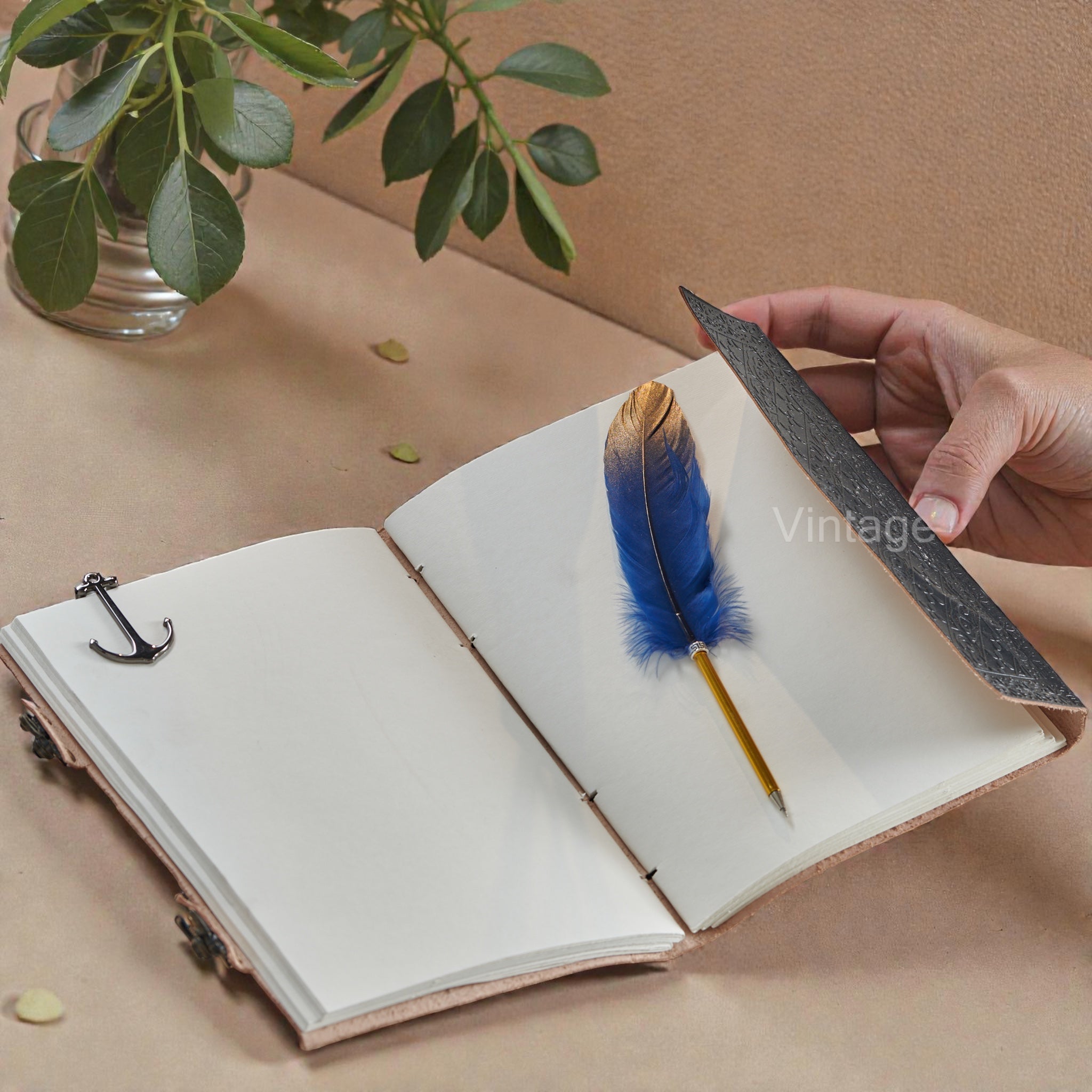 Black Blue Stone Leather Journal