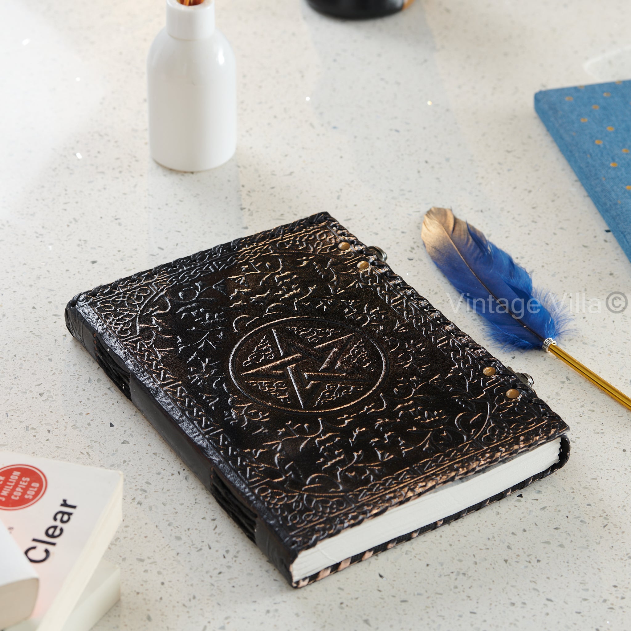 Star Embossed Design Handmade Leather Journal
