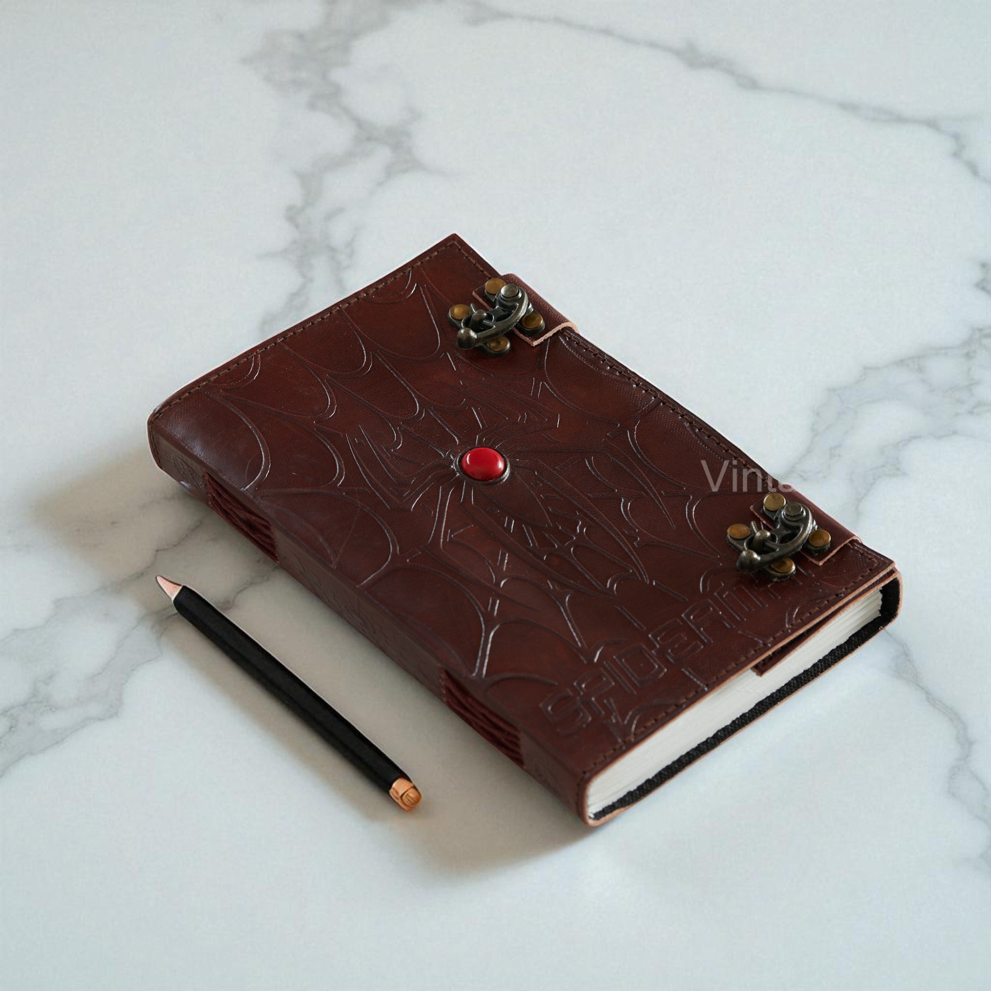 Spider Man Embossed Design Red Stone Leather Journal