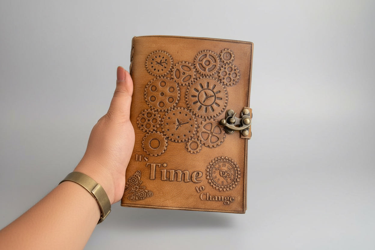 Time Embossed Leather Journal