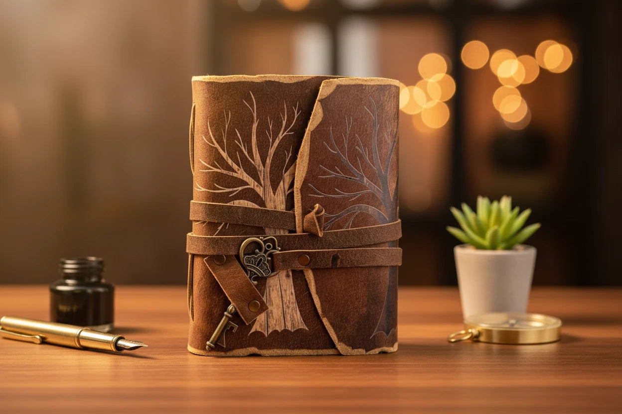 Tree of Life Leather Deckle Journal