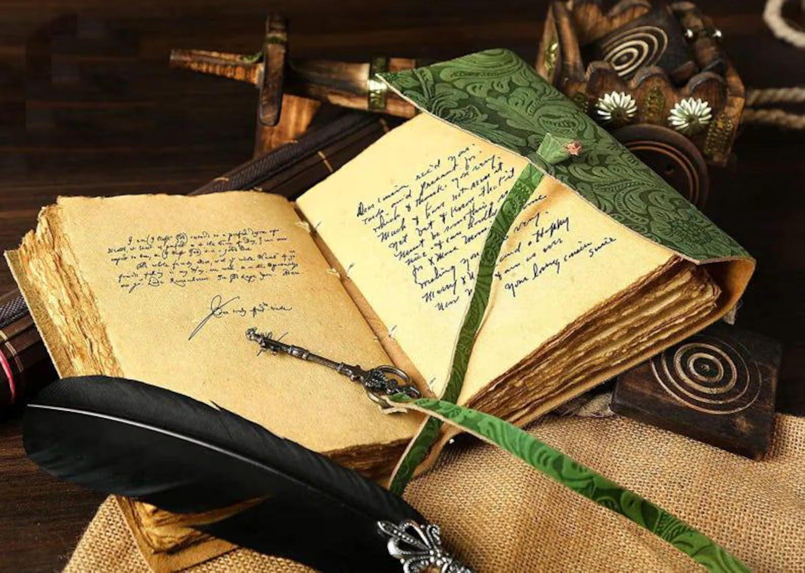 Flower Embossed Deckle Leather Journal