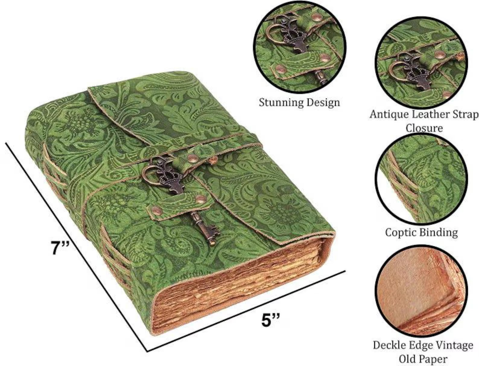 Flower Embossed Deckle Leather Journal