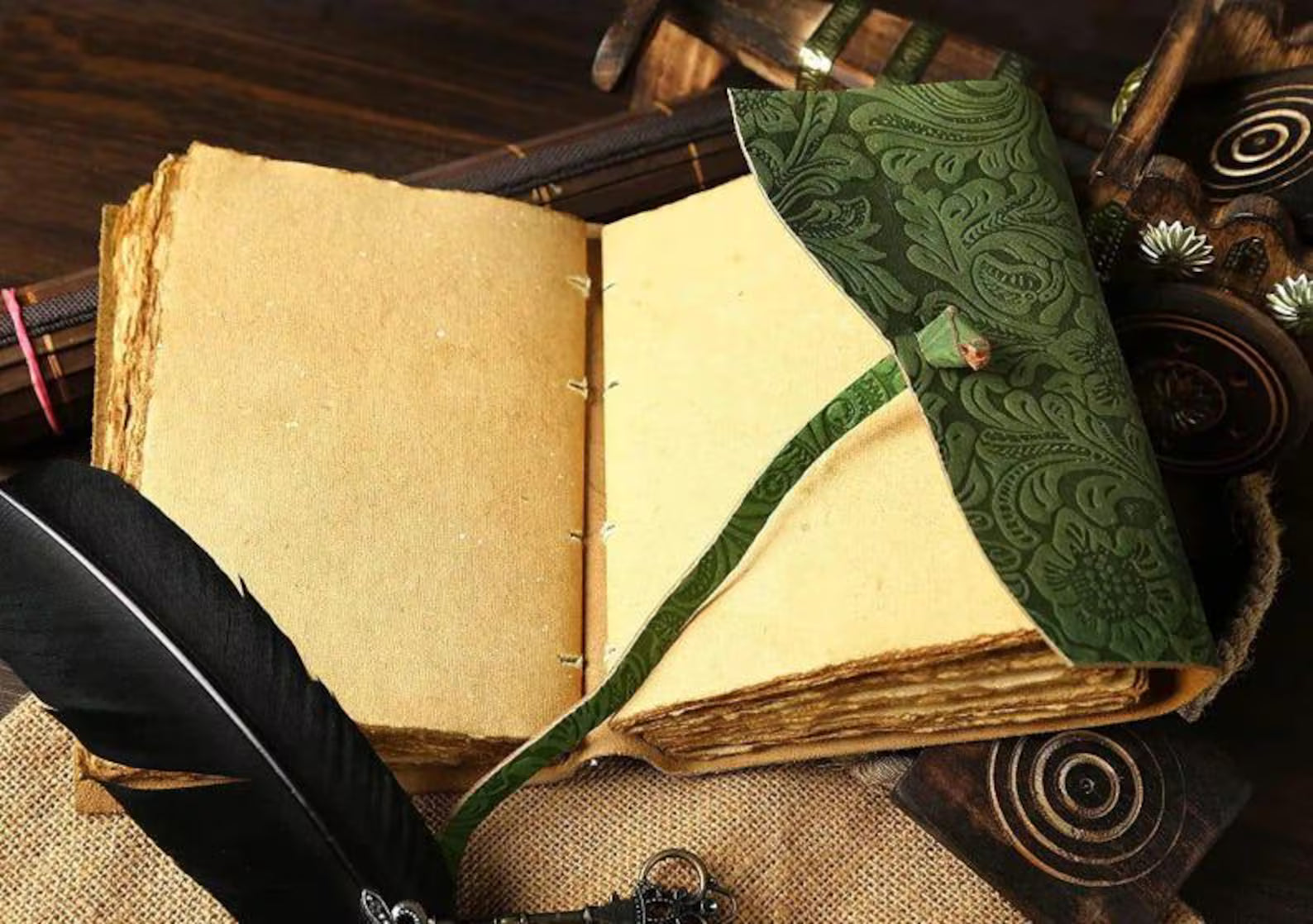 Flower Embossed Deckle Leather Journal