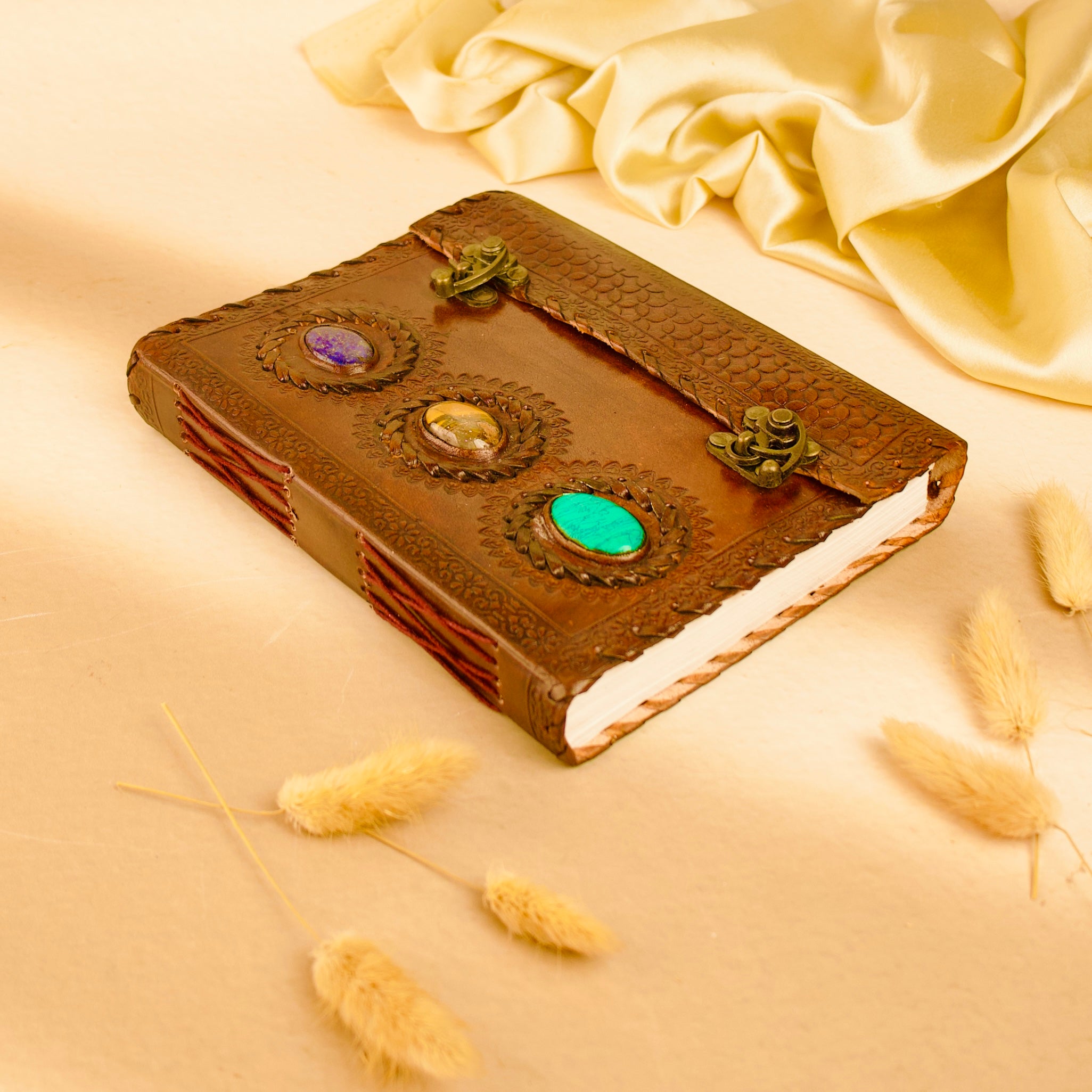 Handmade Leather Three Stone Chakra Journal