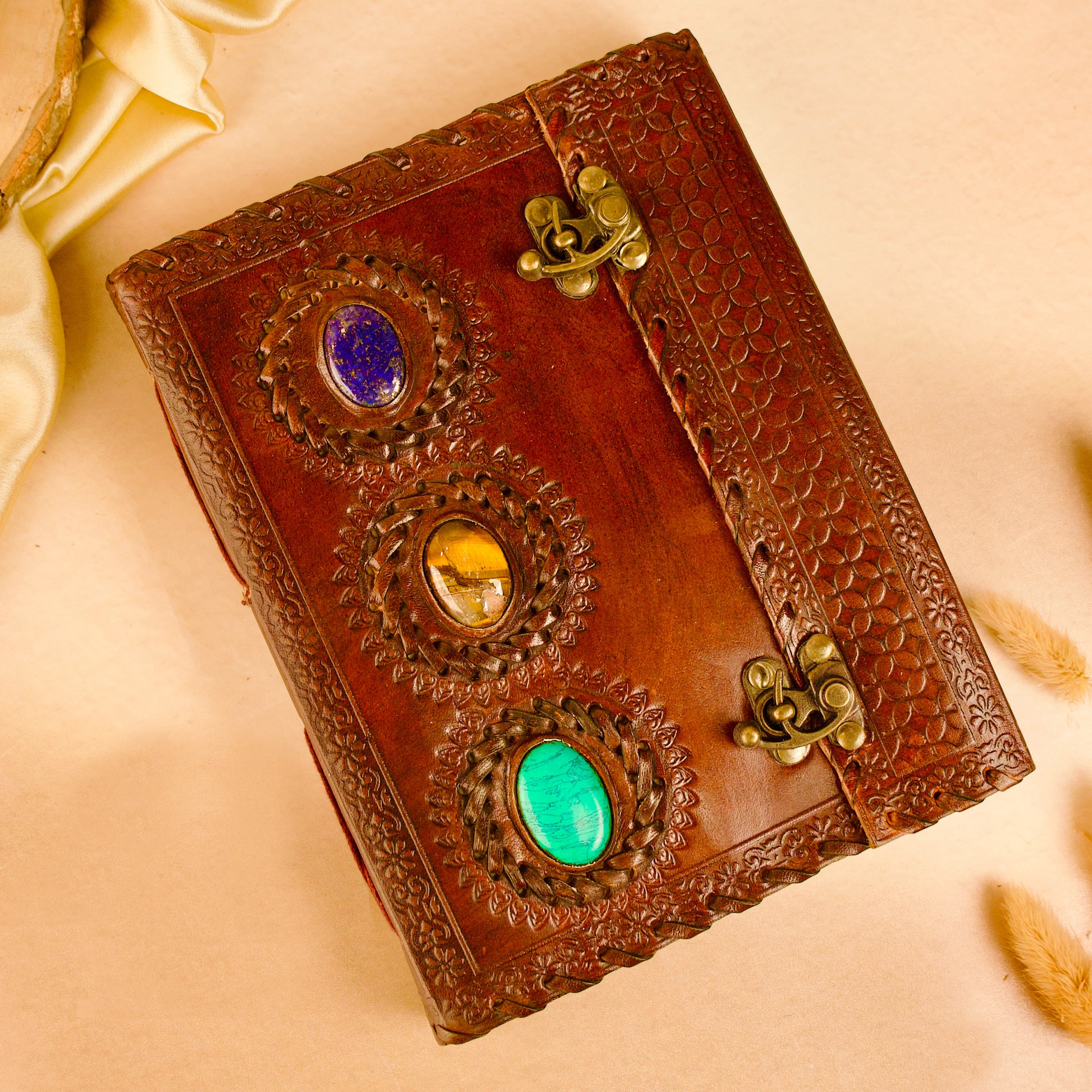 Handmade Leather Three Stone Chakra Journal
