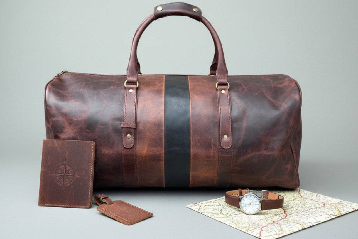 Full Grain Leather Duffle Bag + FREE Leather Pouch