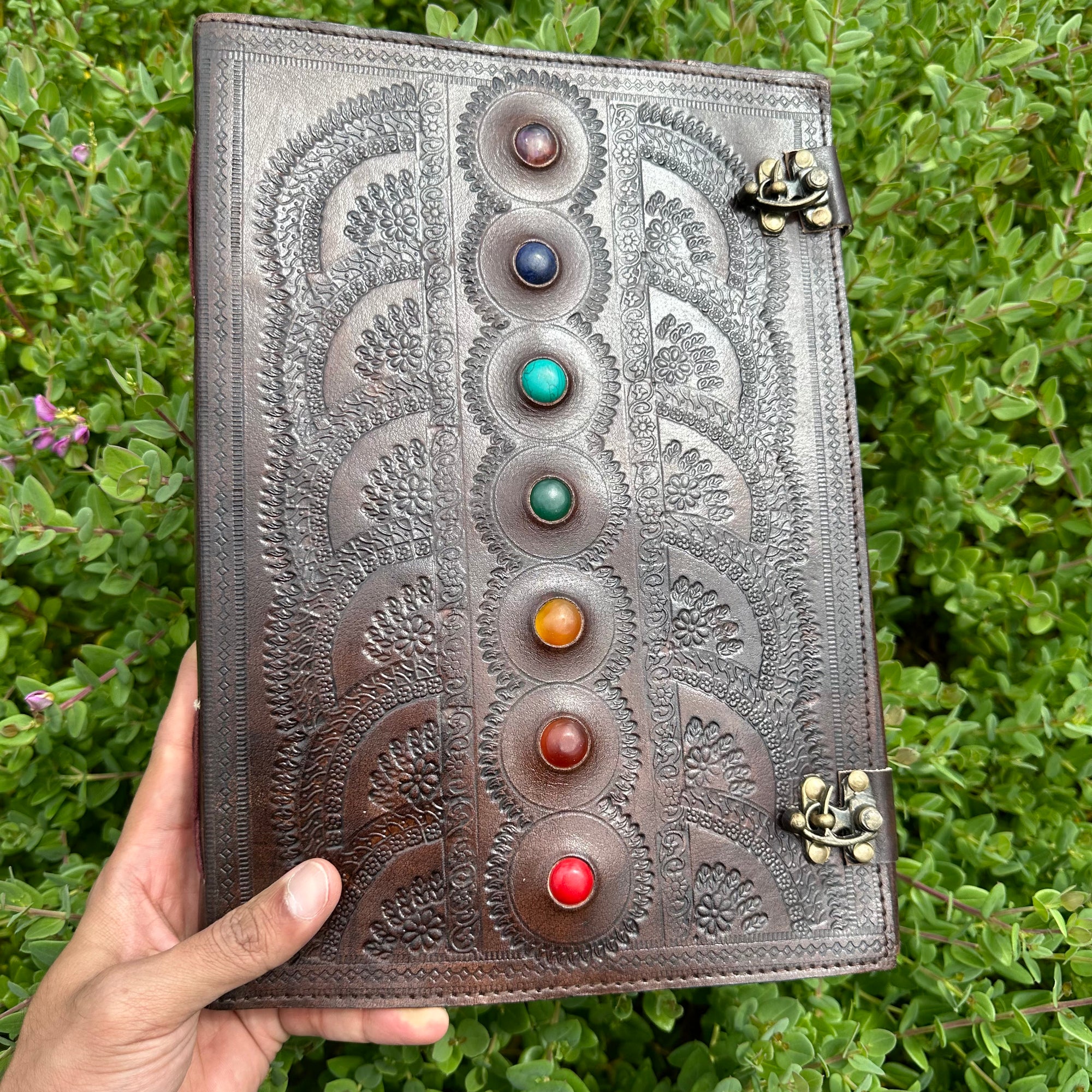 Seven Stone Chakra Leather Journal A4 Size